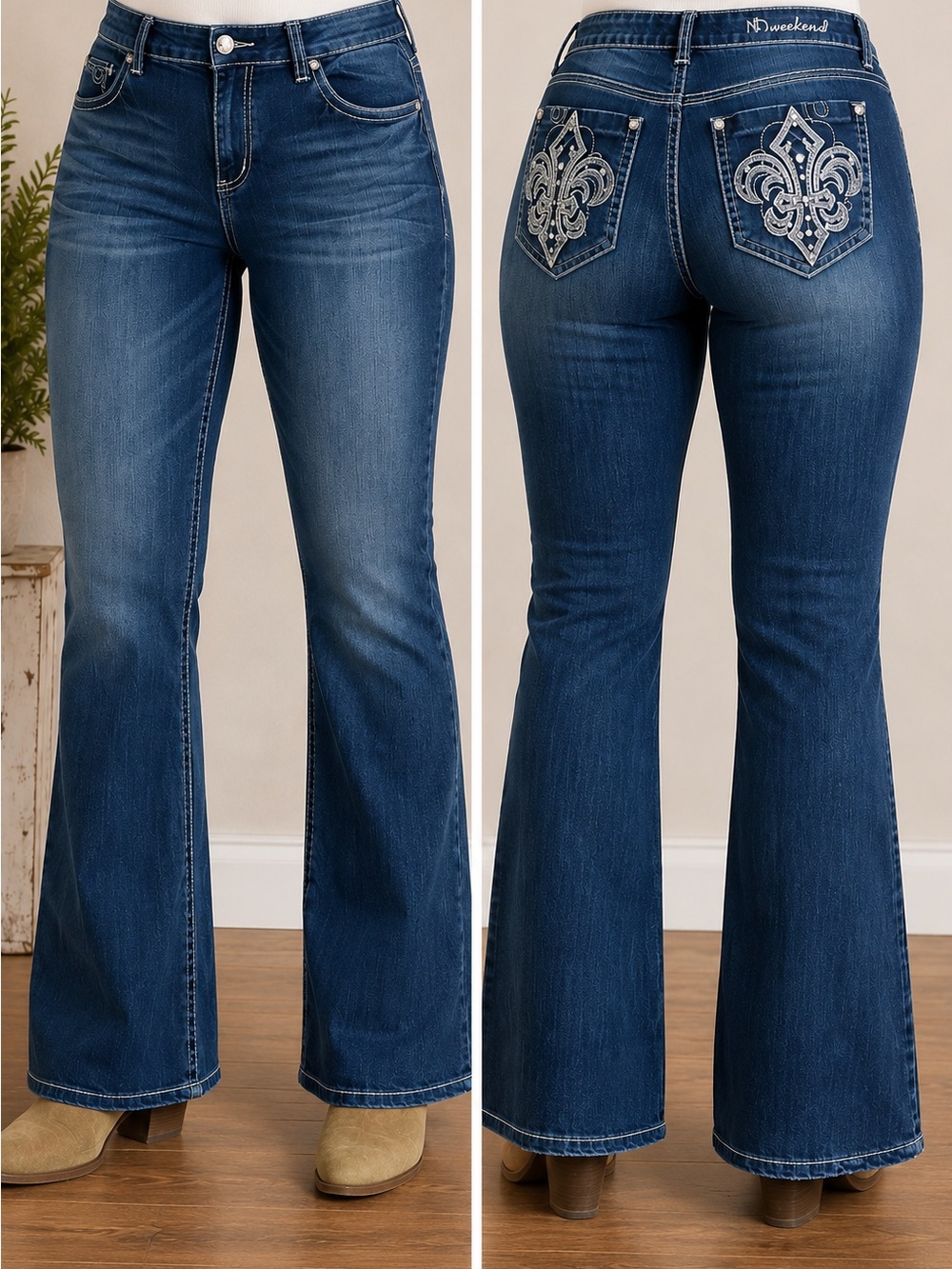 Nd Weekend Bootcut Jeans Size 16 Medium Wash  Embellished Back Pockets